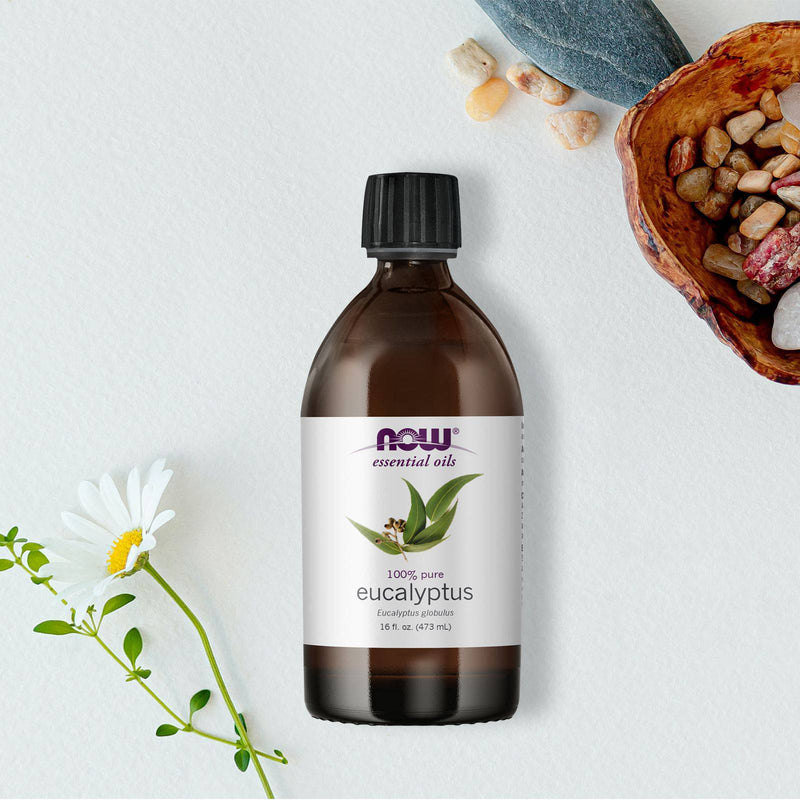 NOW óleos essenciais, óleo de eucalipto, aroma de aromaterapia esclarecedora, destilado a vapor, 100% puro, vegano, tampa resistente a crianças, 16 onças