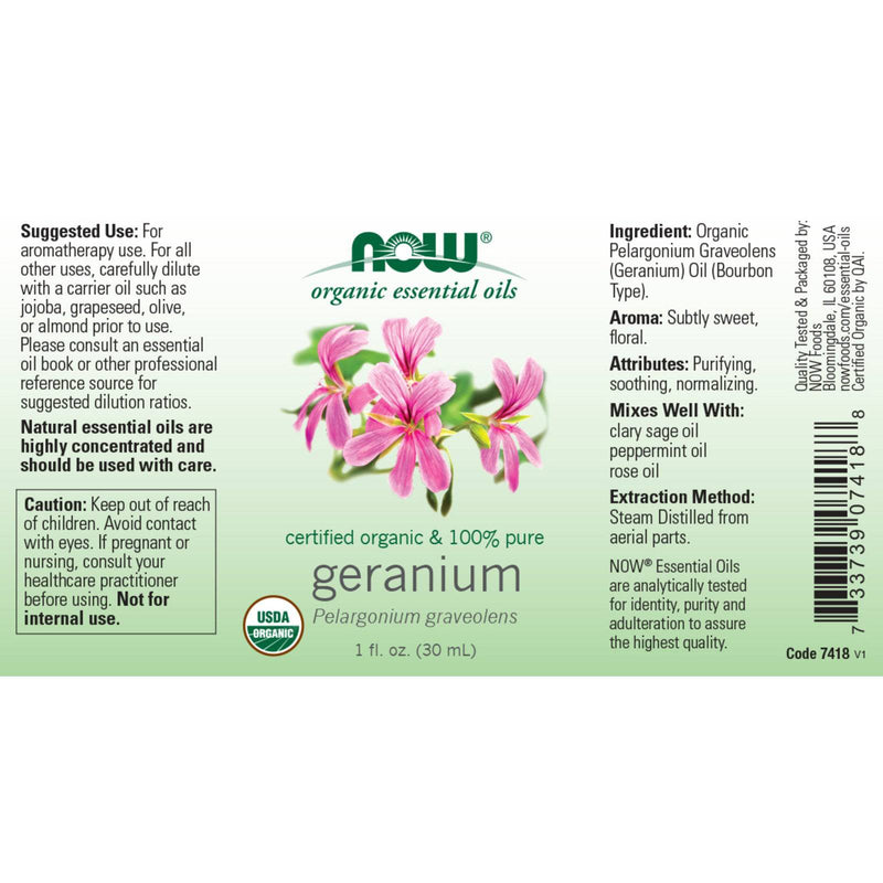 NOW Foods Geranium Oil Organic 1 fl oz