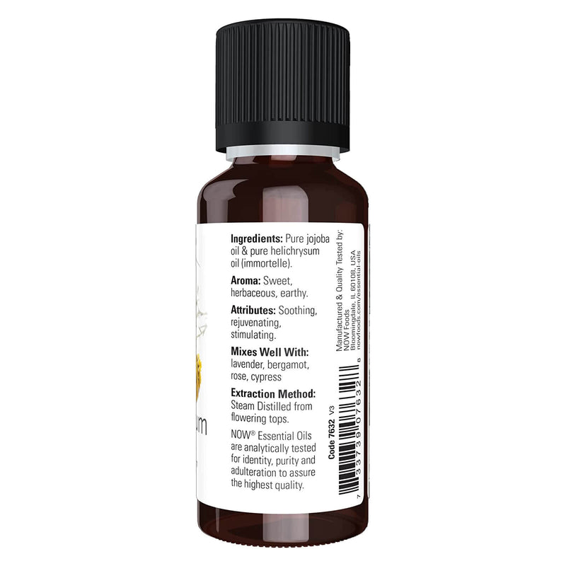 Aceites esenciales NOW, mezcla de aceite de helicriso, aroma relajante de aromaterapia, destilado al vapor, 100 % puro, vegano, tapa resistente a los niños, 1 onza