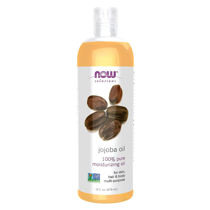 NOW Solutions, aceite de jojoba, 100 % puro hidratante, aceite multiusos para rostro, cabello y cuerpo, 16 onzas