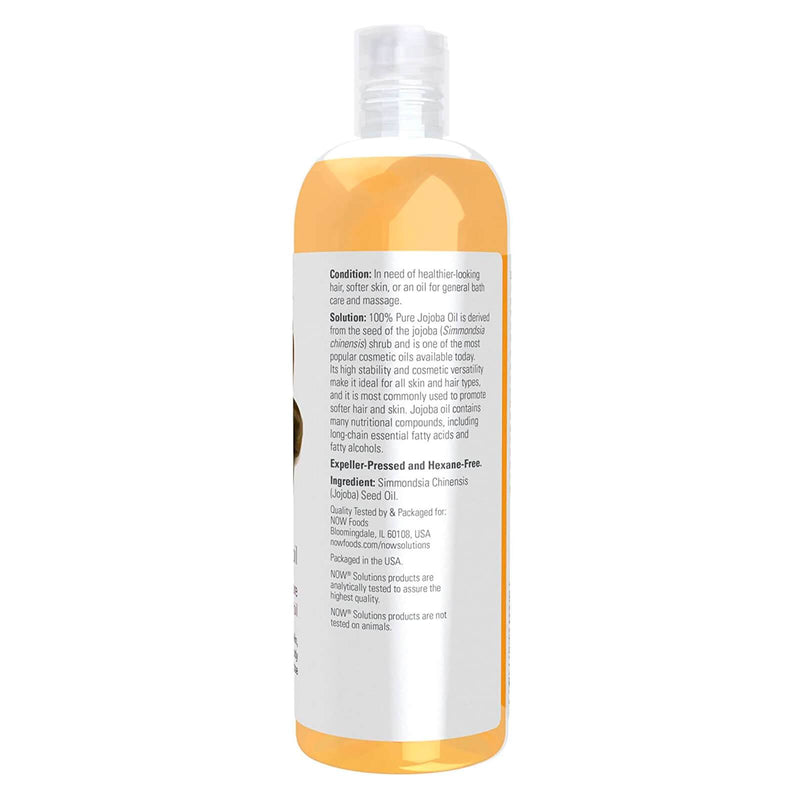 NOW Solutions, aceite de jojoba, 100 % puro hidratante, aceite multiusos para rostro, cabello y cuerpo, 16 onzas