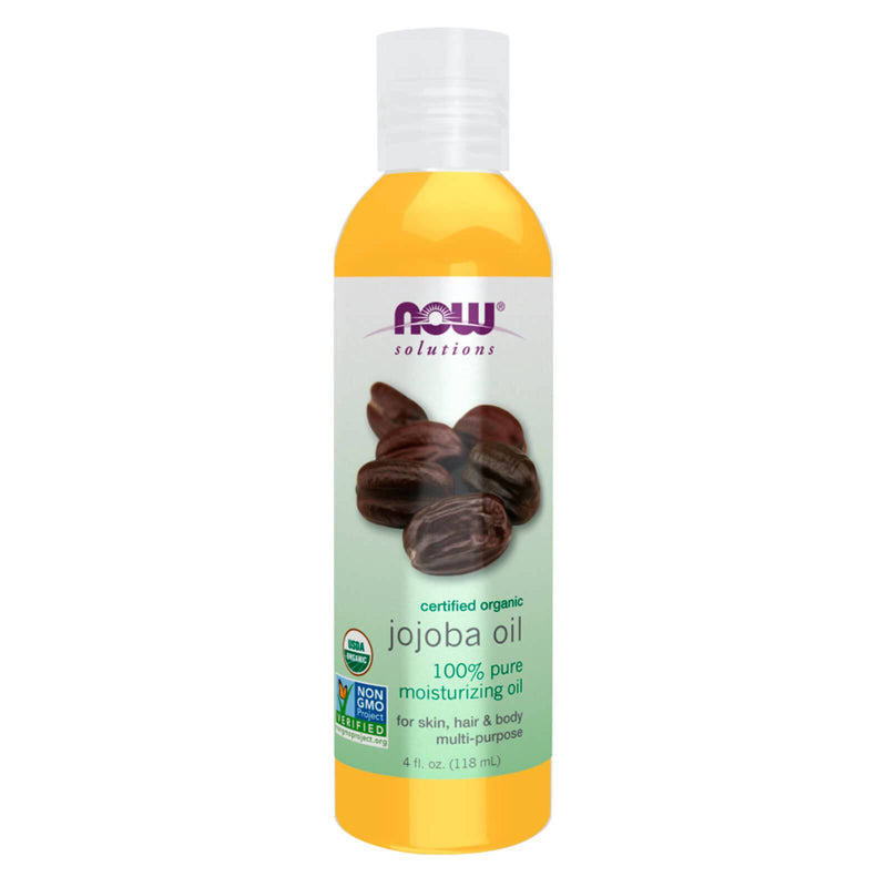 NOW Solutions, aceite de jojoba orgánico, aceite multiusos hidratante para rostro, cabello y cuerpo, 4 onzas