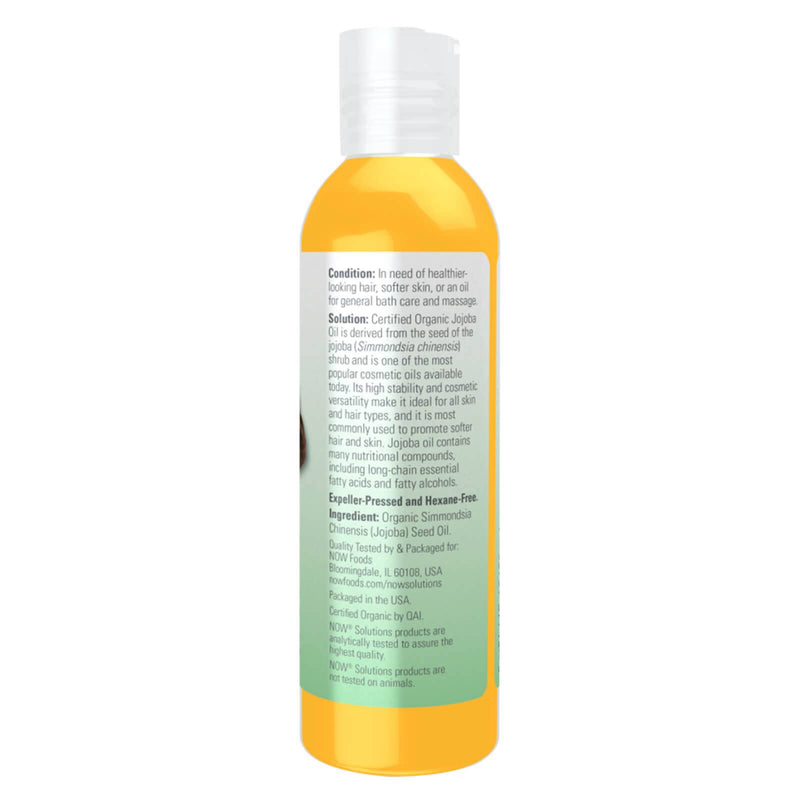 NOW Solutions, aceite de jojoba orgánico, aceite multiusos hidratante para rostro, cabello y cuerpo, 4 onzas