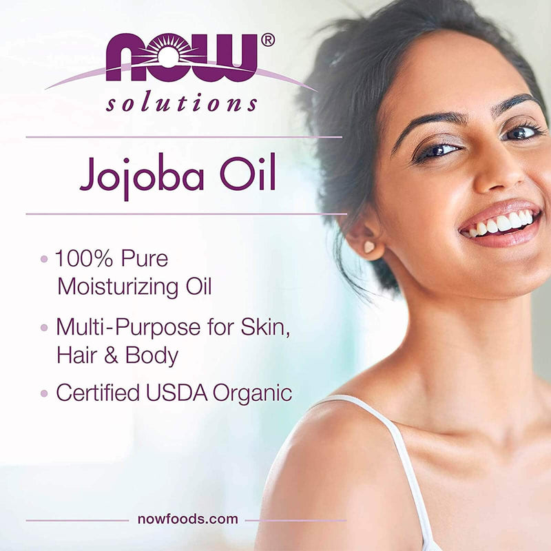 NOW Solutions, aceite de jojoba orgánico, aceite multiusos hidratante para rostro, cabello y cuerpo, 4 onzas