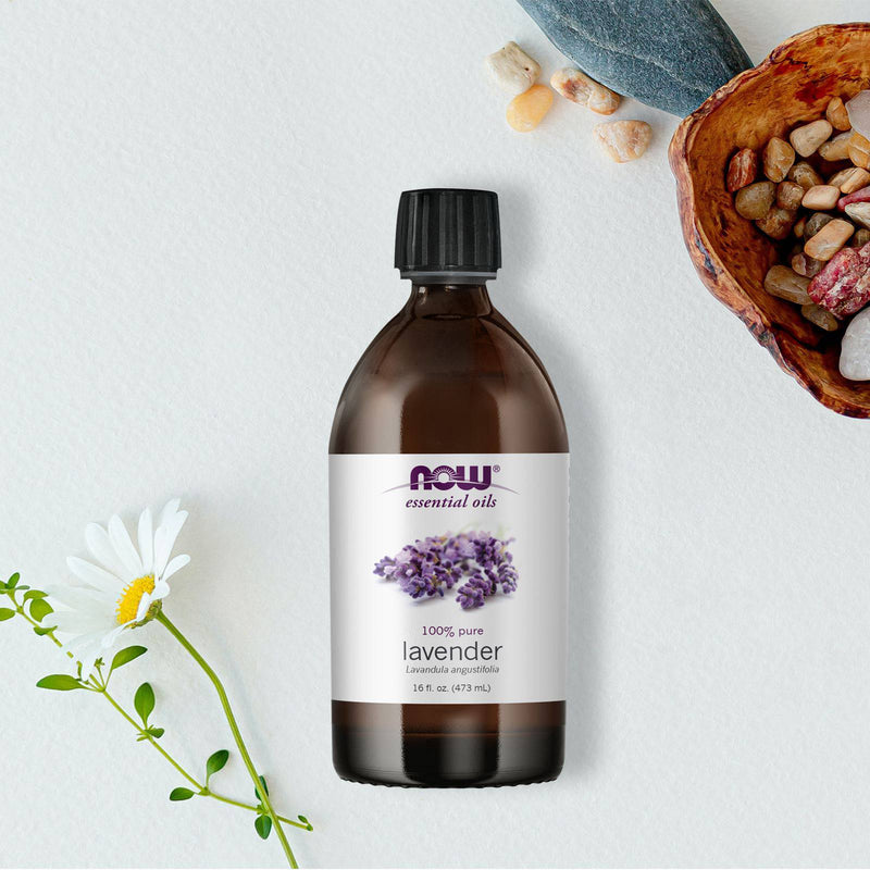 NOW óleos essenciais, óleo de lavanda, aroma de aromaterapia calmante, destilado a vapor, 100% puro, vegano, tampa resistente a crianças, 16 onças