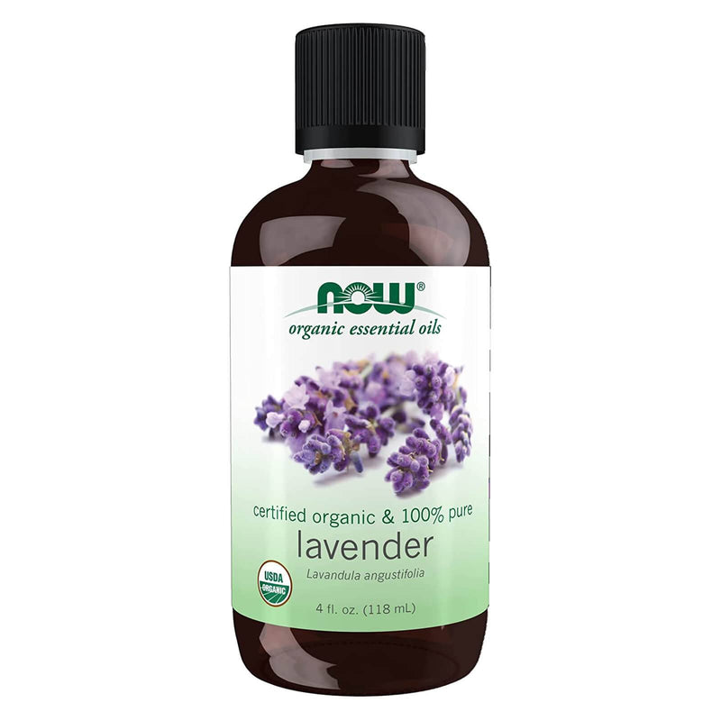 NOW óleos essenciais, óleo de lavanda orgânico, aroma de aromaterapia calmante, destilado a vapor, 100% puro, vegano, tampa resistente a crianças, 4 onças