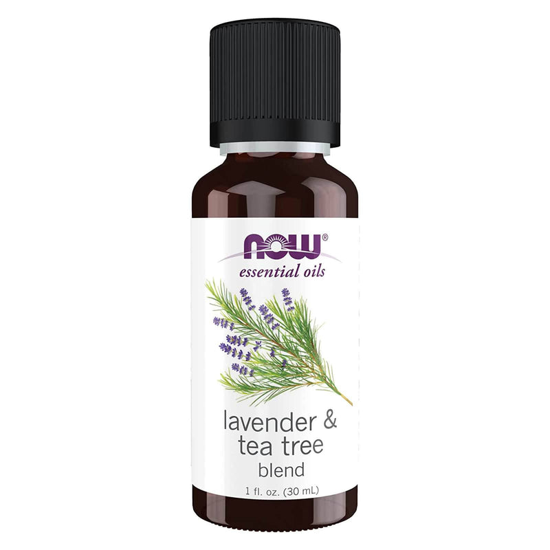 NOW óleos essenciais, óleo de lavanda e tea tree, aroma de aromaterapia estimulante, mistura de óleo puro de lavanda e óleo puro de tea tree, vegano, tampa resistente a crianças, 1 onça