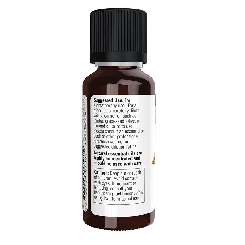 Aceites esenciales NOW, aceite de nuez moscada, aroma de aromaterapia energizante, destilado al vapor, 100 % puro, vegano, tapa resistente a los niños, 1 onza