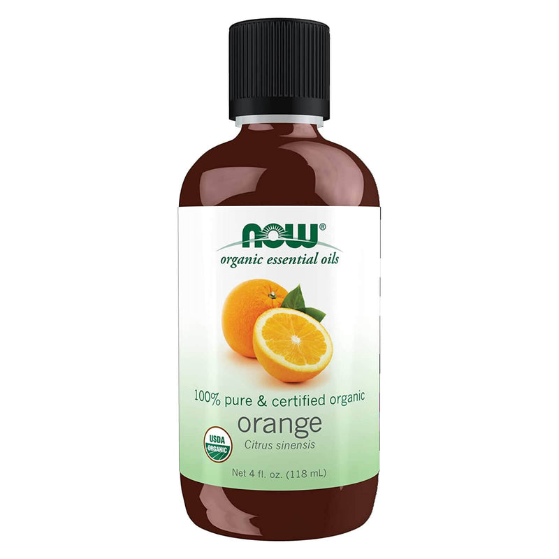 Aceites esenciales NOW, aceite de naranja orgánico, aroma de aromaterapia estimulante, prensado en frío, 100 % puro, vegano, tapa resistente a los niños, 4 onzas