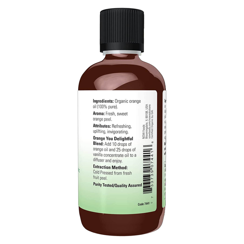 Aceites esenciales NOW, aceite de naranja orgánico, aroma de aromaterapia estimulante, prensado en frío, 100 % puro, vegano, tapa resistente a los niños, 4 onzas