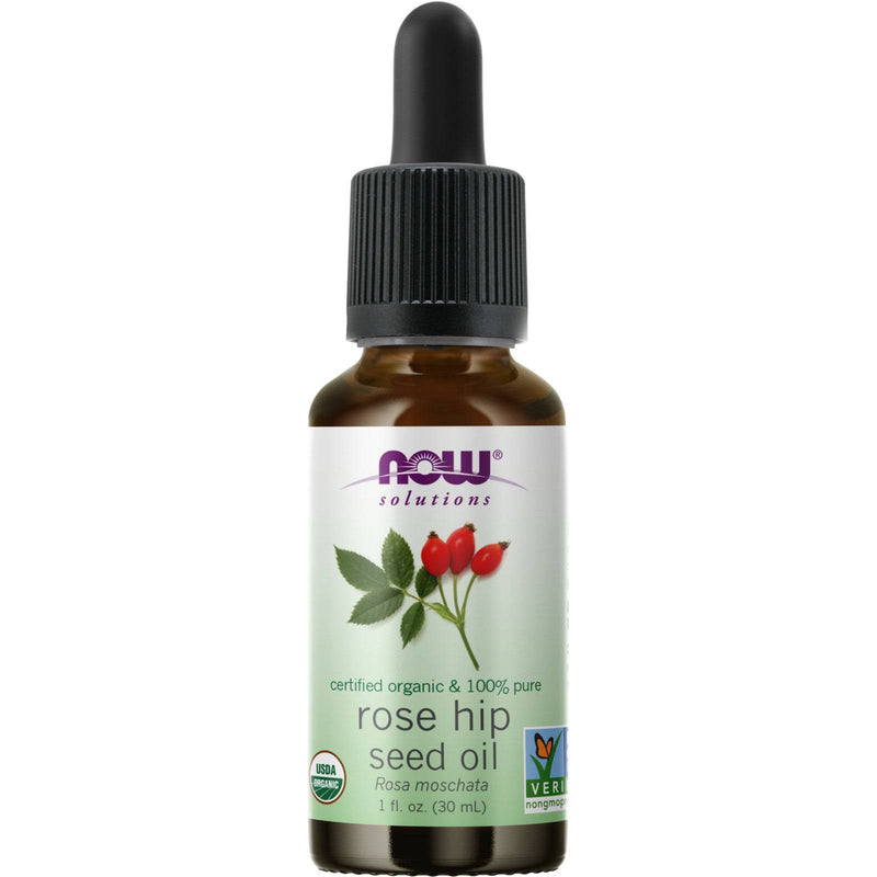 NOW Solutions, Óleo de Semente de Rosa Mosqueta Orgânico, Orgânico Certificado e 100% Puro, Para Cuidados Faciais, Expeller Pressed, Vegan, Conta-gotas Euro resistente a crianças, 1 onça