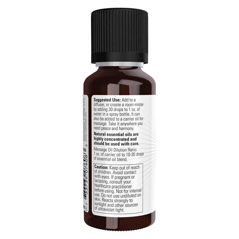 Aceites esenciales NOW, mezcla de aceite Peace &amp; Harmony, aroma de aromaterapia calmante, mezcla de aceites esenciales puros, vegano, tapa resistente a los niños, 1 onza