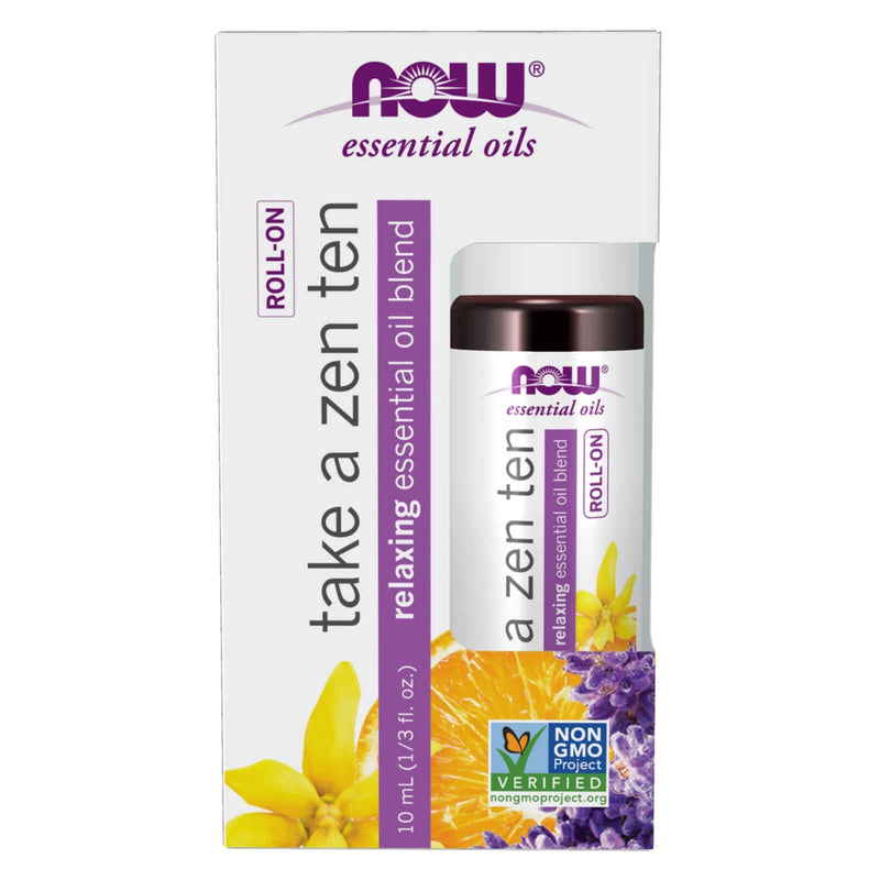 NOW Essential Oils, Take A Zen Ten Roll On, Projeto Não OGM verificado, Mistura Relaxante, Destilado a Vapor, Aromaterapia Tópica, 10 mL