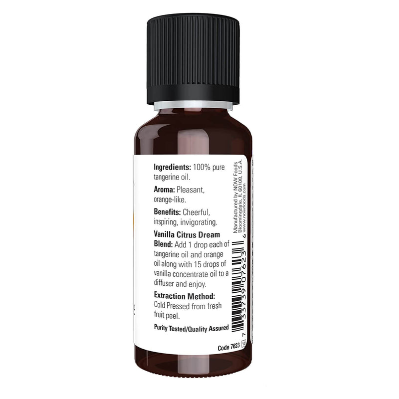 Aceites esenciales NOW, aceite de mandarina, aroma de aromaterapia alegre, prensado en frío, 100 % puro, vegano, tapa resistente a los niños, 1 onza