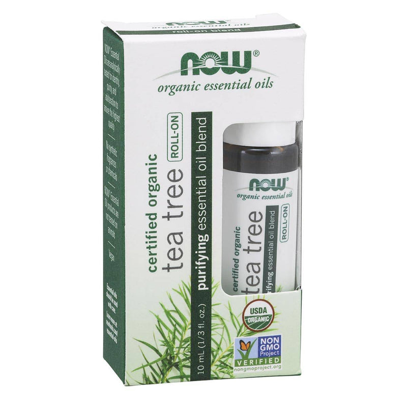 Óleos Essenciais NOW, Mistura de Óleos Essenciais de Tea Tree, Roll-On Orgânico, 10 mL