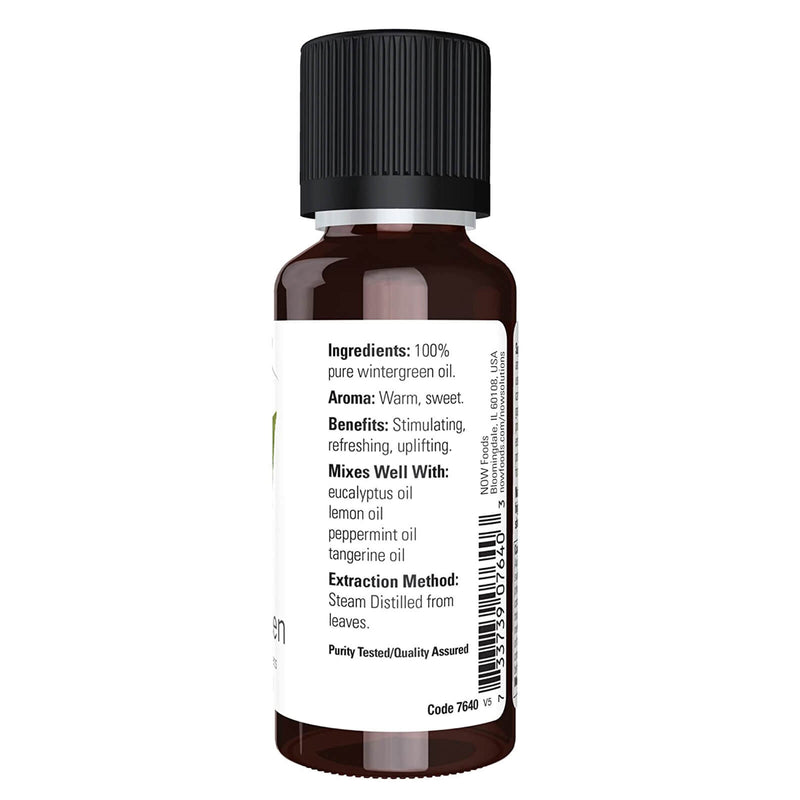 Aceites esenciales NOW, aceite de gaulteria, aroma de aromaterapia estimulante, destilado al vapor, 100 % puro, vegano, tapa resistente a los niños, 1 onza