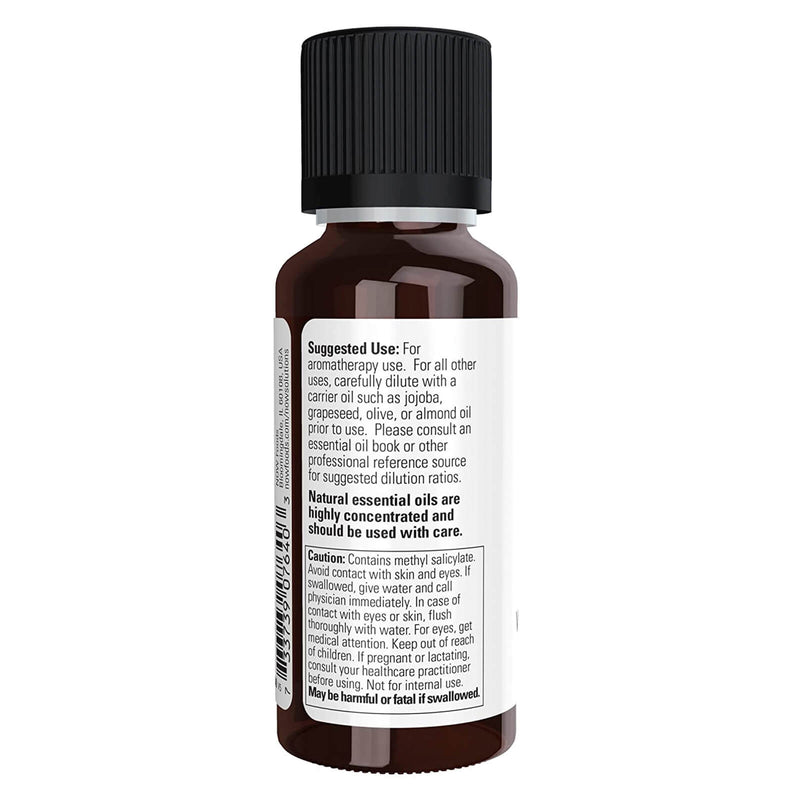 Aceites esenciales NOW, aceite de gaulteria, aroma de aromaterapia estimulante, destilado al vapor, 100 % puro, vegano, tapa resistente a los niños, 1 onza