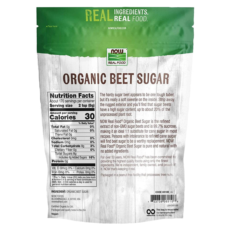 NOW Foods, Açúcar de Beterraba Orgânico Certificado, Extraído de Beterraba Açucareira Orgânica, Excelente Substituto para Açúcar de Cana, Sem Aditivos ou Enchimentos, Não OGM certificado, 3 libras (a embalagem pode variar)