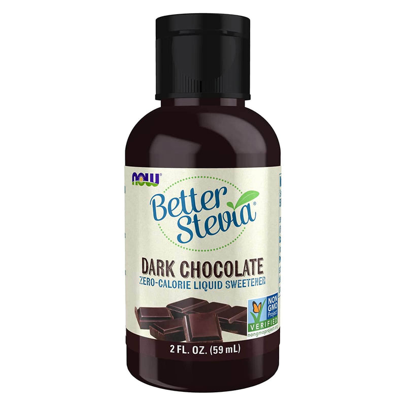 NOW Foods, Better Stevia Liquid, Chocolate Amargo, Adoçante Líquido Zero-Calorie, Low Glycemic Impact, Certified Non-GMO, 2 onças