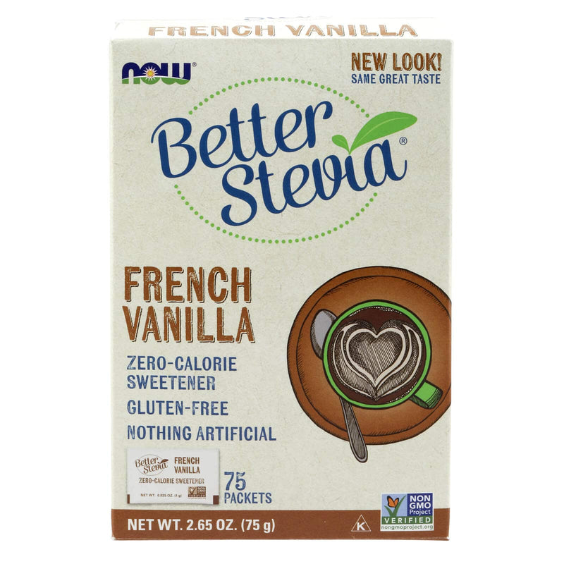 NOW Foods, BetterStevia, Baunilha Francesa, Adoçante sem Calorias, Sem Glúten, Certificado Não OGM, 75 Pacotes/Caixa