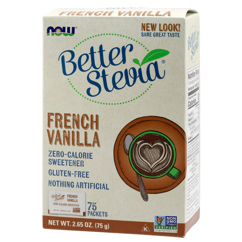 NOW Foods, BetterStevia, Baunilha Francesa, Adoçante sem Calorias, Sem Glúten, Certificado Não OGM, 75 Pacotes/Caixa