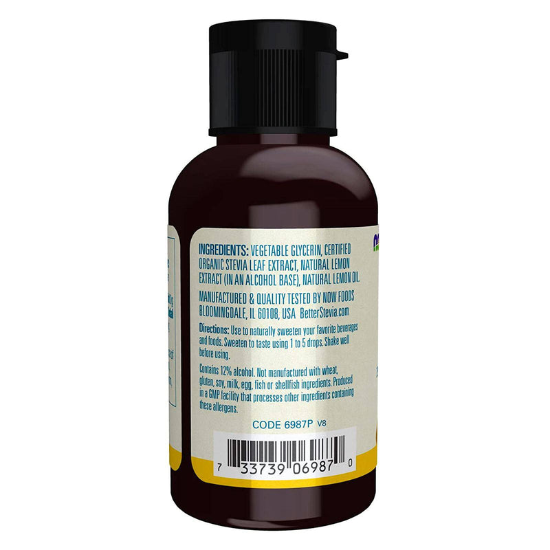 NOW Foods, Better Stevia Liquid, Lemon Twist, edulcorante líquido sin calorías, bajo impacto glucémico, certificado sin OMG, 2 onzas