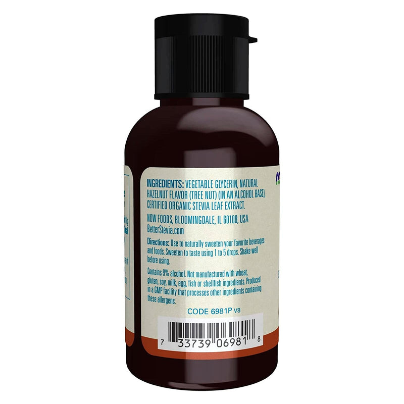 NOW Foods, Better Stevia Liquid, avellana, edulcorante líquido sin calorías, bajo impacto glucémico, certificado sin OMG, 2 onzas