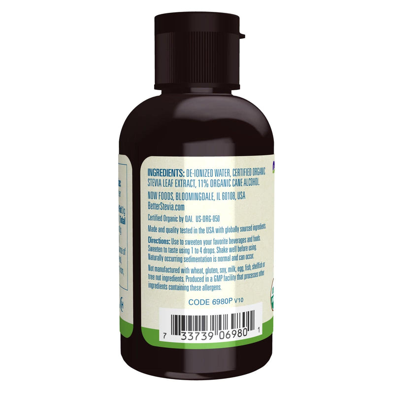 NOW Foods, Certified Organic BetterStevia Liquid, Adoçante Líquido Zero-Calorie, Low Glycemic Impact, Certified Non-GMO, 2 onças