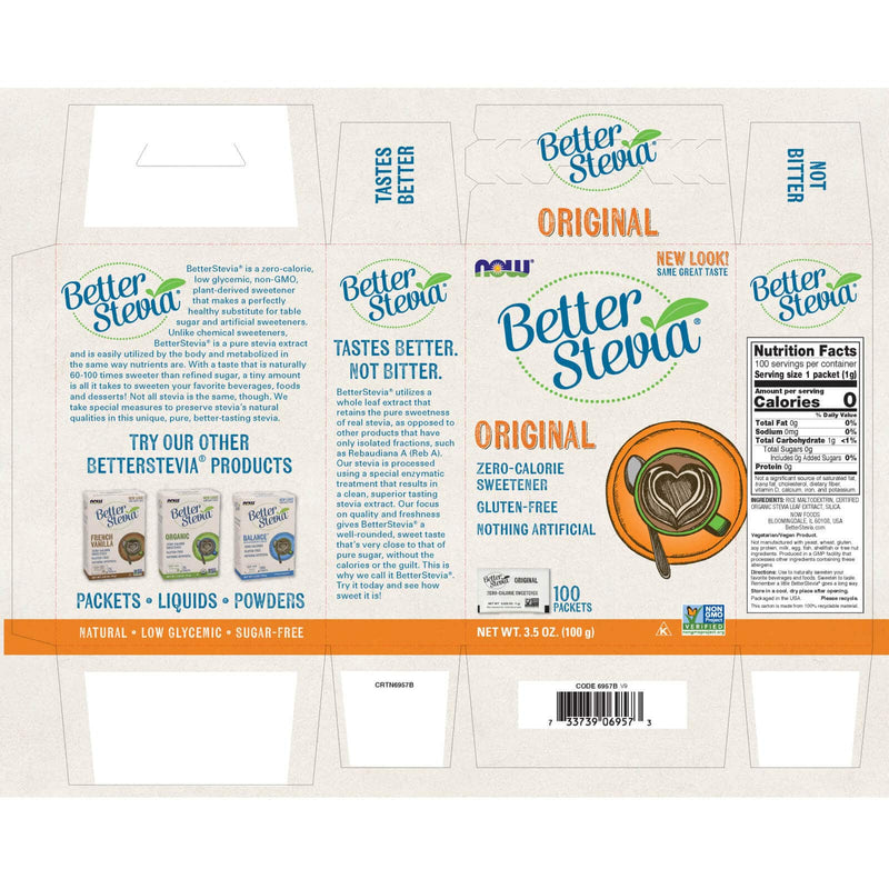 NOW Foods BetterStevia Packets 100 Packets/Box