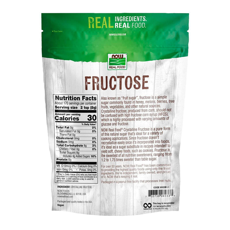 NOW Foods, Frutose, Frutose Cristalina Pura, Excelente Substituto para o Açúcar, Certificado Não OGM e Kosher, 3 Libras (A embalagem pode variar)