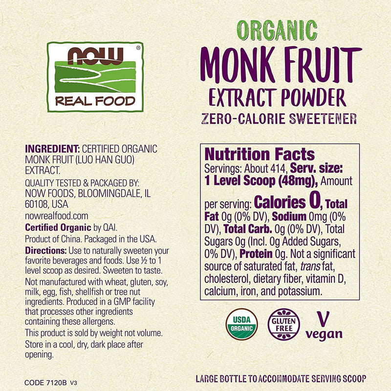 NOW Foods Monk Fruit Extract Organic 0.7 oz Powder