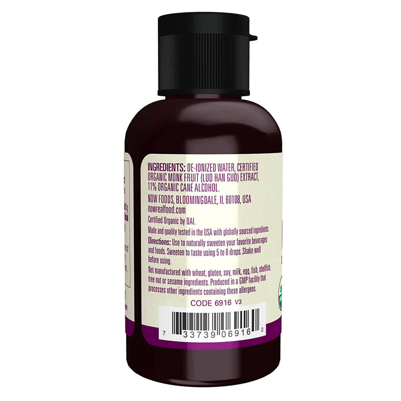 NOW Foods, Líquido de fruta de monje orgánico certificado, edulcorante líquido sin calorías, sin OMG, bajo impacto glucémico, 2 onzas