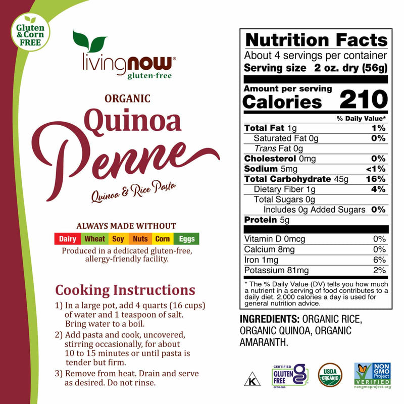 NOW Foods Quinoa Penne Organic 8 oz