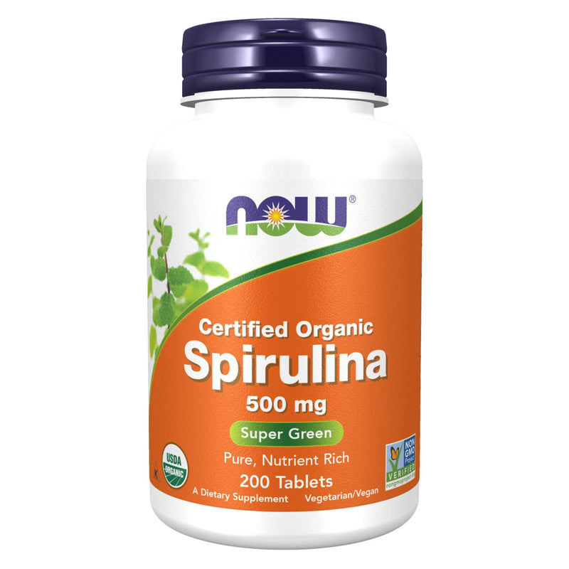 Suplementos NOW, espirulina orgánica 500 mg con vitaminas, minerales y GLA (ácido gamma-linolénico), 200 tabletas