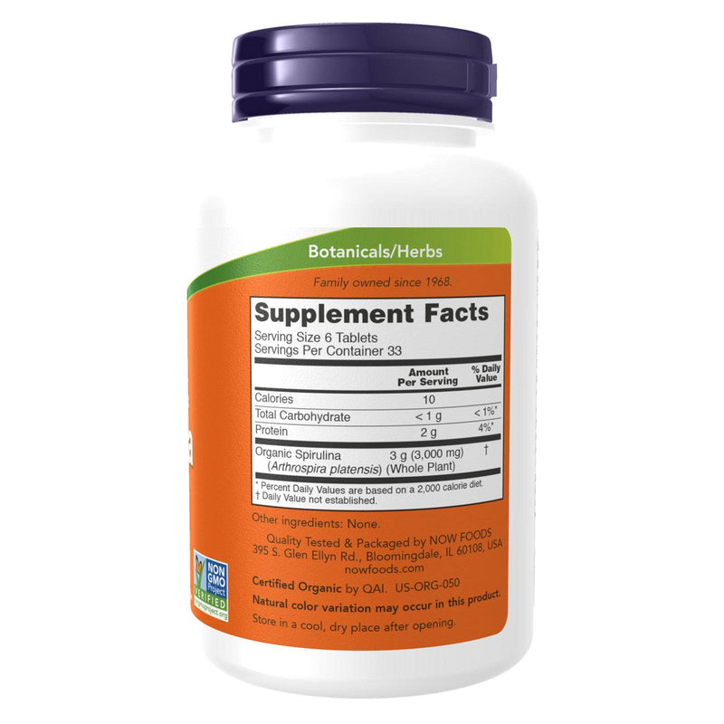 Suplementos NOW, espirulina orgánica 500 mg con vitaminas, minerales y GLA (ácido gamma-linolénico), 200 tabletas