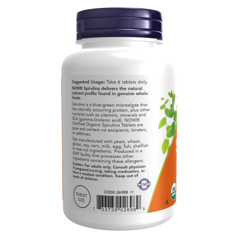 Suplementos NOW, espirulina orgánica 500 mg con vitaminas, minerales y GLA (ácido gamma-linolénico), 200 tabletas