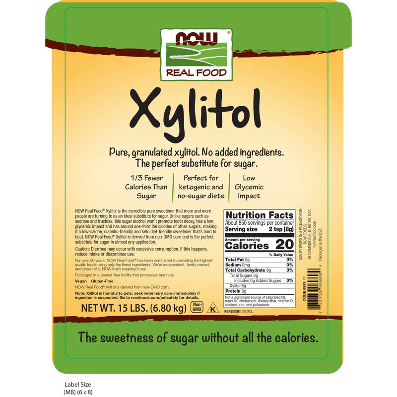 NOW Foods, xilitol, puro sem adição de ingredientes, favorável ao ceto, baixo impacto glicêmico, baixa caloria, 15 libras (a embalagem pode variar)