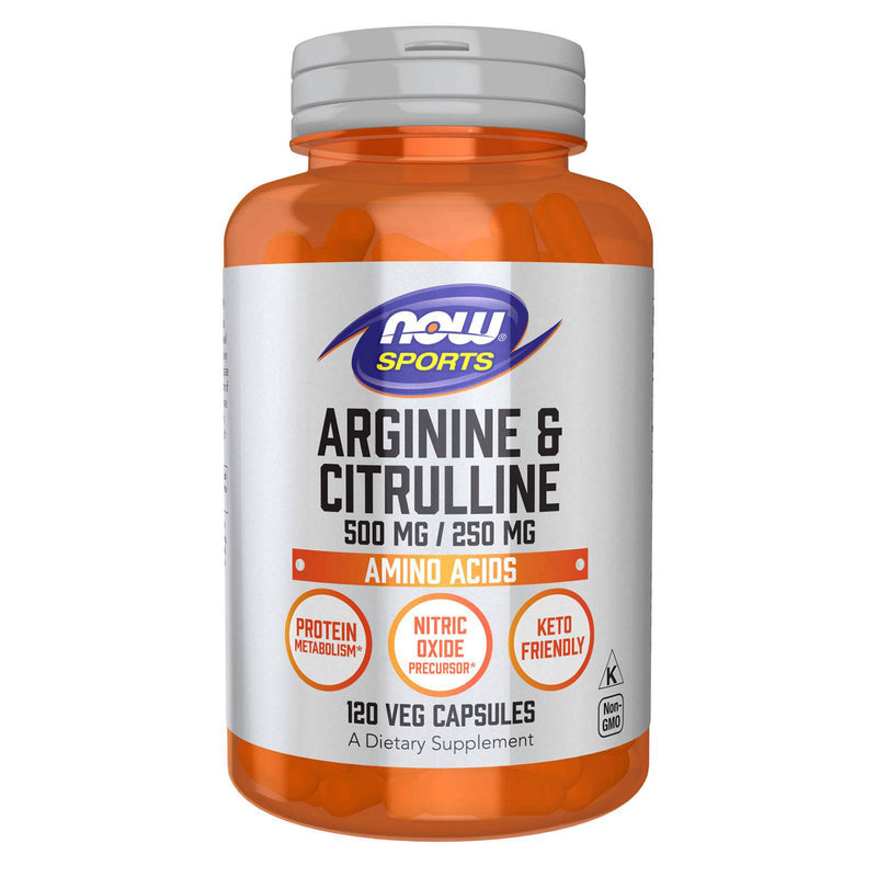 NOW Sports Nutrition, arginina y citrulina 500 mg/ 250 mg, aminoácidos, 120 cápsulas vegetales