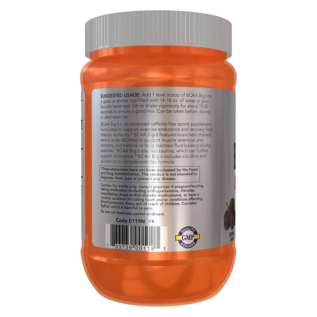 NOW Foods BCAA Big 6 Natural Grape Flavor Powder 600 g - DailyVita