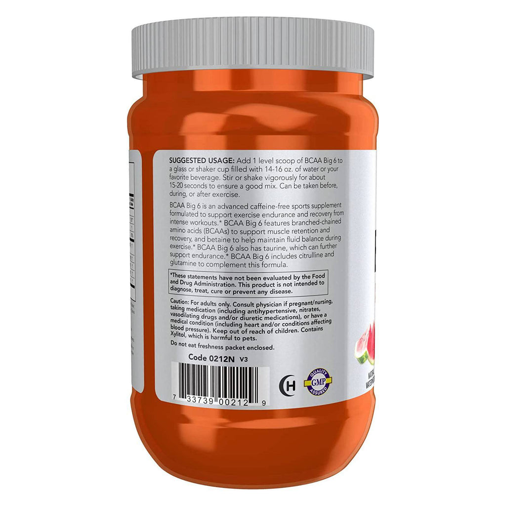NOW Foods BCAA Big 6 Natural Watermelon Flavor 600 g - DailyVita