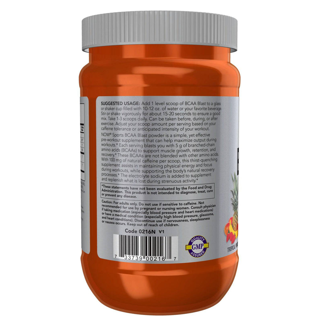 NOW Foods BCAA Blast Powder Tropical Punch Flavor 600 grams - DailyVita