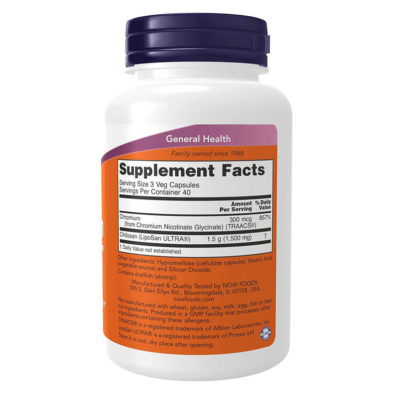 NOW Foods Chitosan 500 mg plus Chromium 120 Veg Capsules