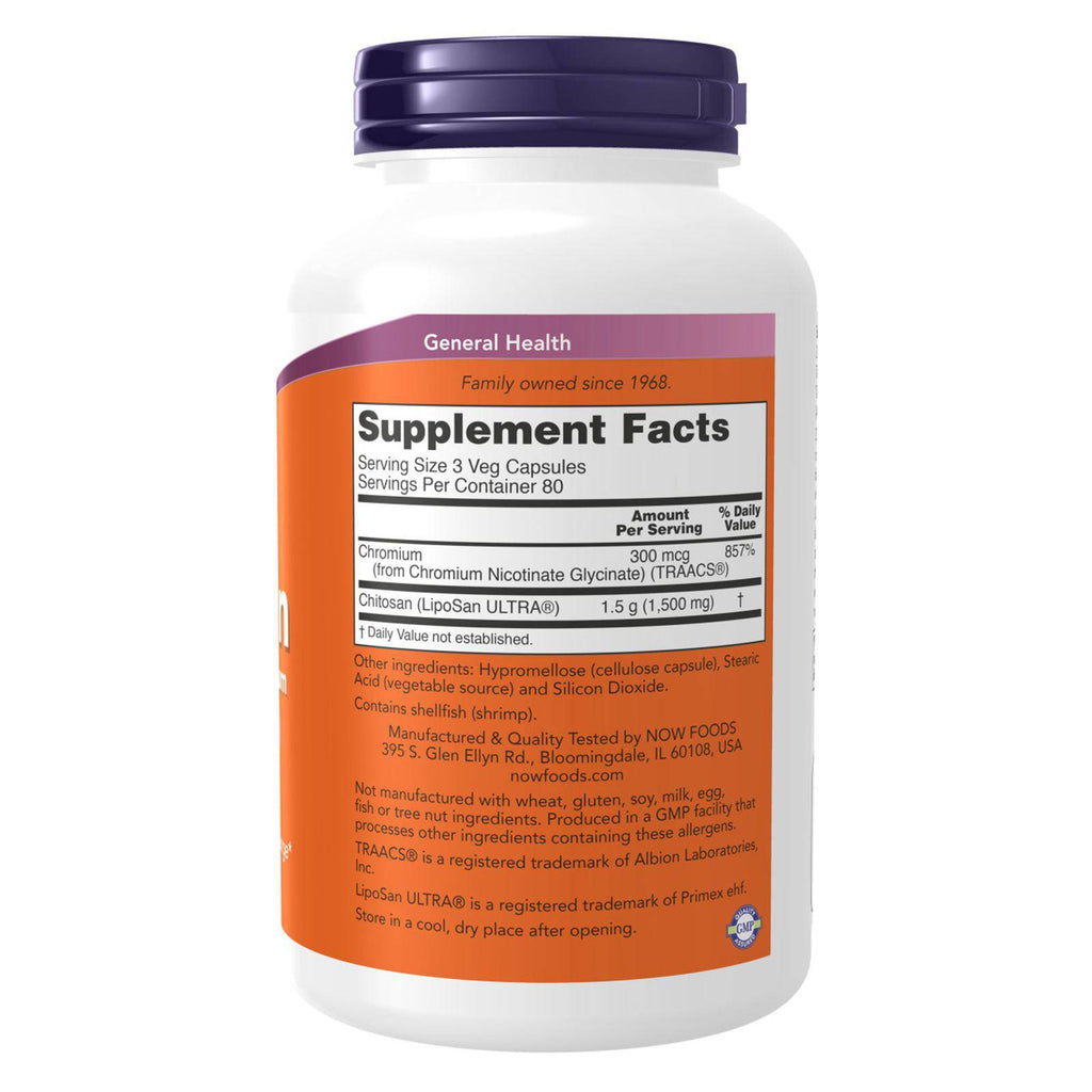 NOW Foods Chitosan 500 mg plus Chromium 240 Veg Capsules - DailyVita