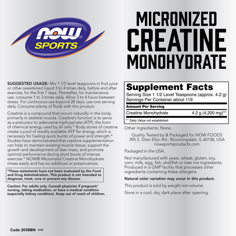 NOW Foods Creatine Monohydrate Micronized Powder 1.1 lbs. (500 g)