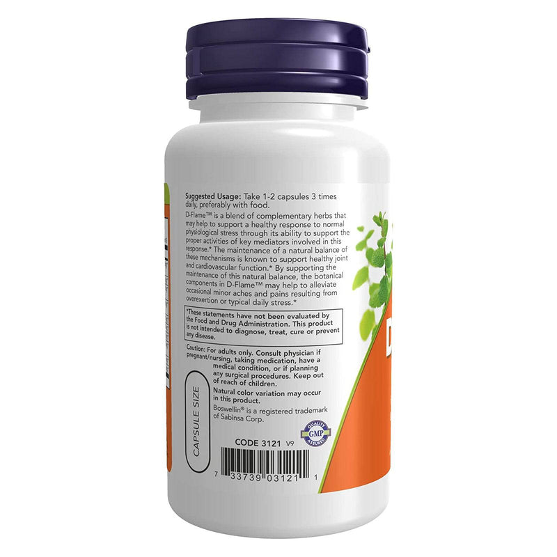 Suplementos NOW, D-Flame™ con una mezcla de hierbas complementarias, apoyo para el sobreesfuerzo*, 90 cápsulas vegetales