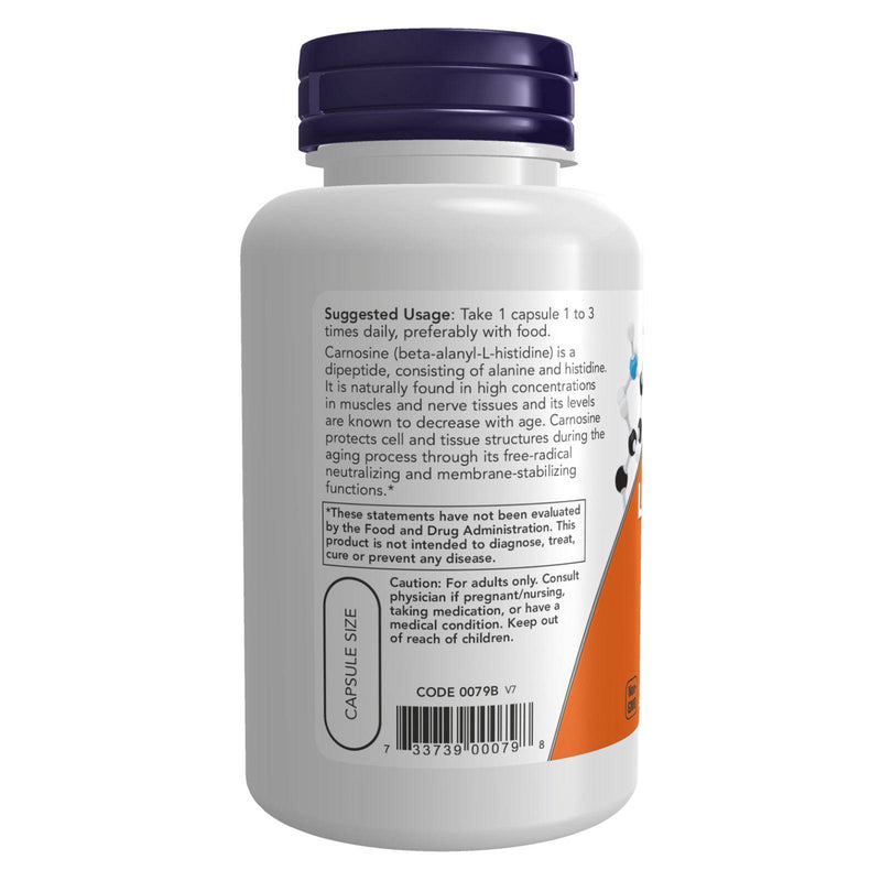 Suplementos NOW, L-carnosina (beta-alanil-L-histidina) 500 mg, envejecimiento saludable, 100 cápsulas vegetales