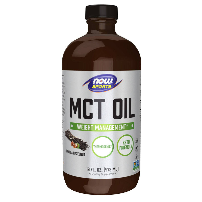 NOW Sports Nutrition, aceite MCT (triglicéridos de cadena media), vainilla y avellana, 16 onzas