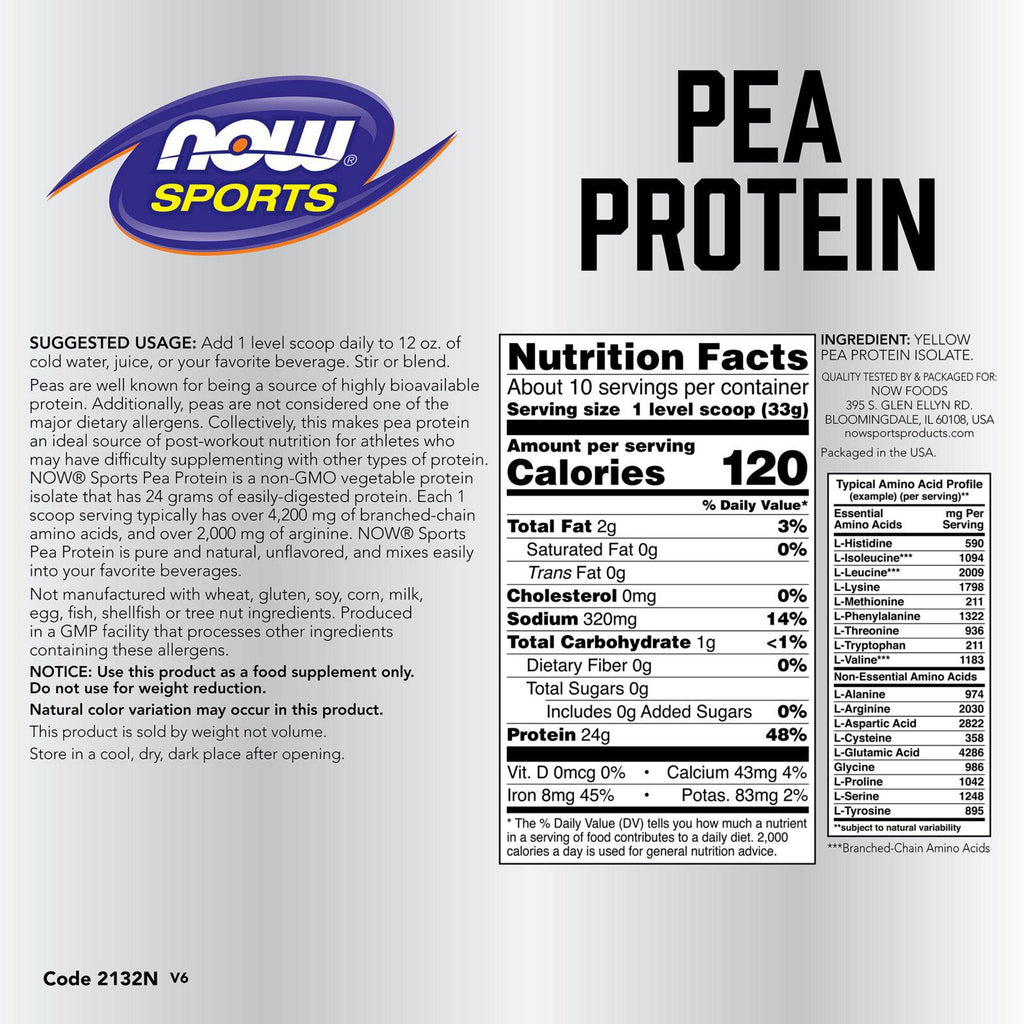 NOW Foods Pea Protein Pure Unflavored Powder 12 oz - DailyVita