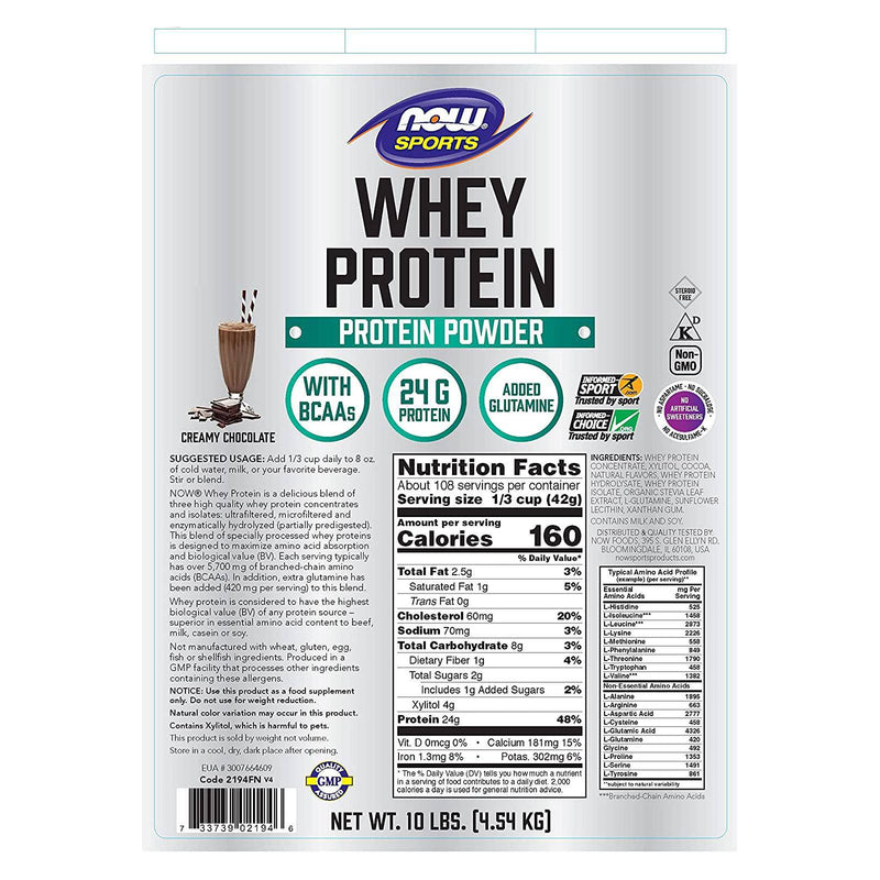 NOW Foods Whey Protein Creamy Chocolate Powder 10 lbs.