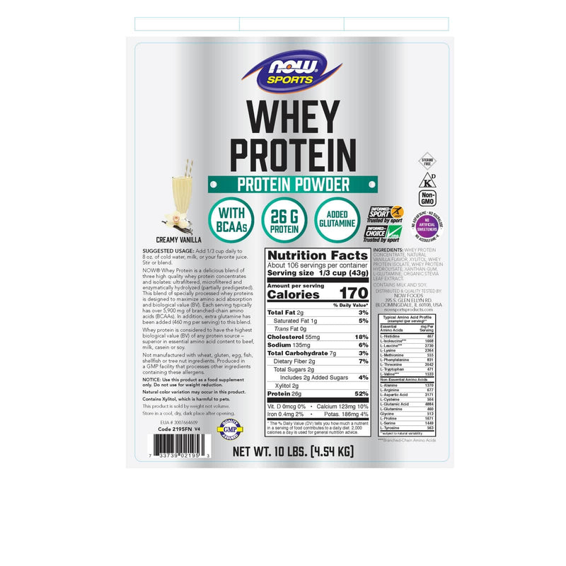 NOW Foods Whey Protein Creamy Vanilla Powder 10 lbs.